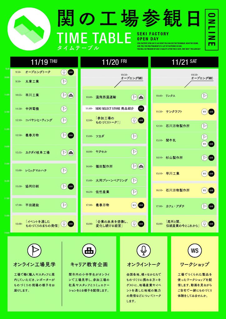 関の工場参観日タイムテーブル